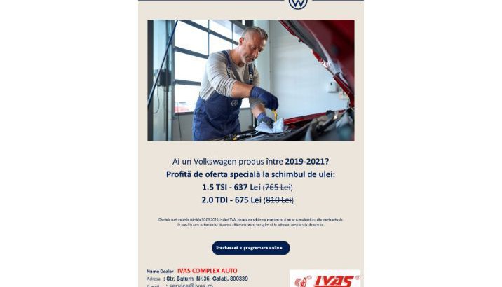 Proﬁtă de oferta specială la schimbul de ulei pentru autoturismele fabricate intre 2019-2021